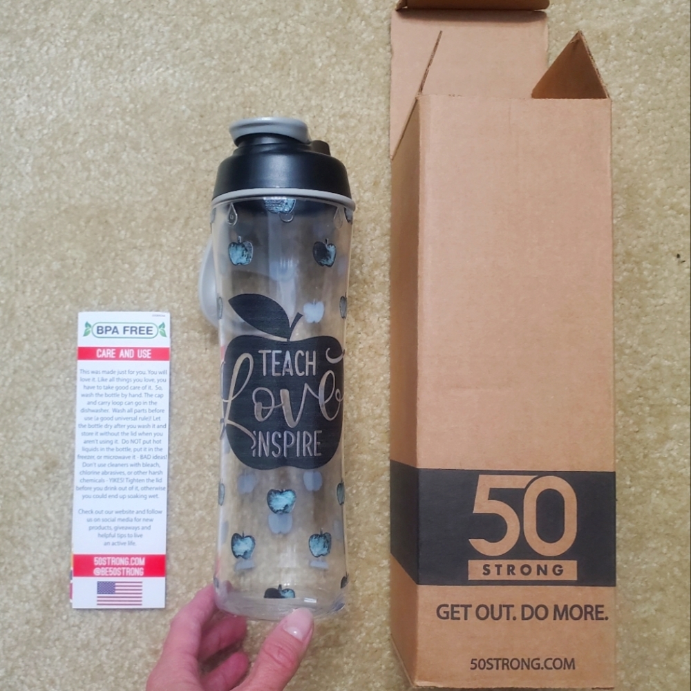 50 Strong plastic water bottle. Teach Love Inspire